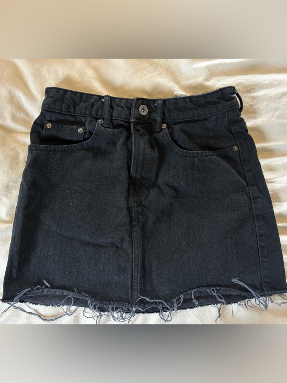 Zara Black Denim Mini Skirt with Frayed Hem